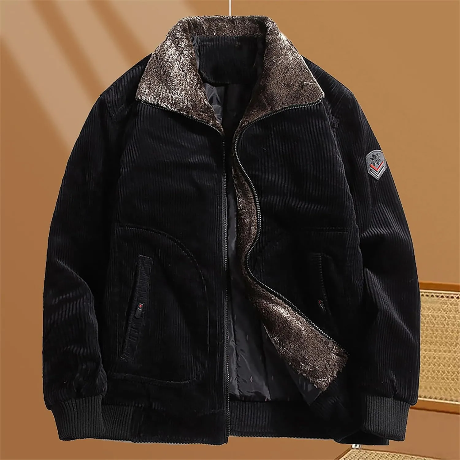 Men's Corduroy Sherpa Lined Trucker Jacket 2024 Thickened Warm Fall Winter Coats Long Sleeve Fur Collar Casual Coats
