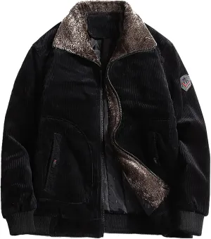 Men's Corduroy Sherpa Lined Trucker Jacket 2024 Thickened Warm Fall Winter Coats Long Sleeve Fur Collar Casual Coats