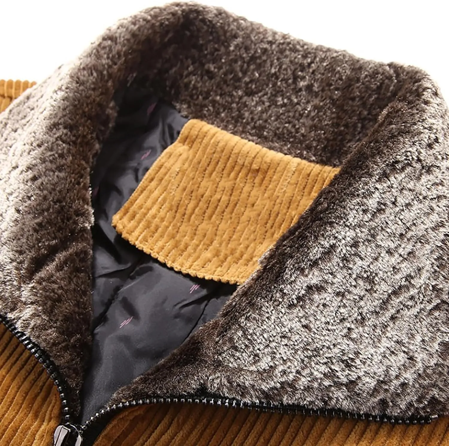 Men's Corduroy Sherpa Lined Trucker Jacket 2024 Thickened Warm Fall Winter Coats Long Sleeve Fur Collar Casual Coats