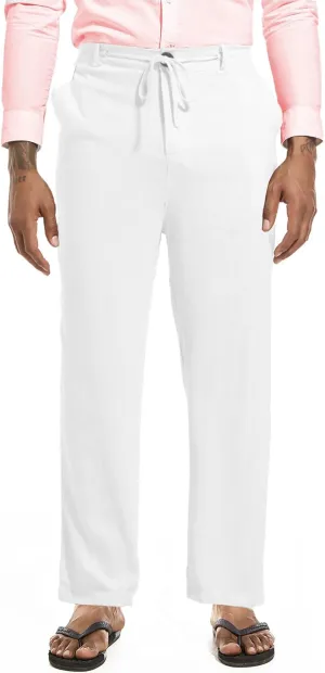 Mens Drawstring Linen Pants Casual Elastic Waist Straight Loose Trousers