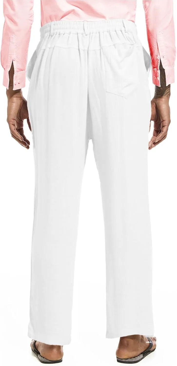 Mens Drawstring Linen Pants Casual Elastic Waist Straight Loose Trousers