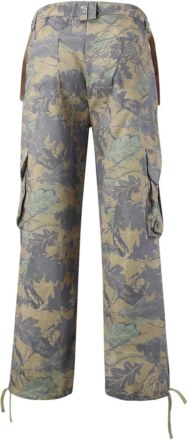 Mens Elastic Waist Camo Cargo Pants Multi Pocket Cargo Outdoor Hiking Jogger Work Pants for Men