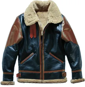 Mens Faux Leather Jacket Sherpa Fleece Lined Lapel Collar PU Coat Thickened Motorcycle Bomber Warm Jacket with Zipper Pockets