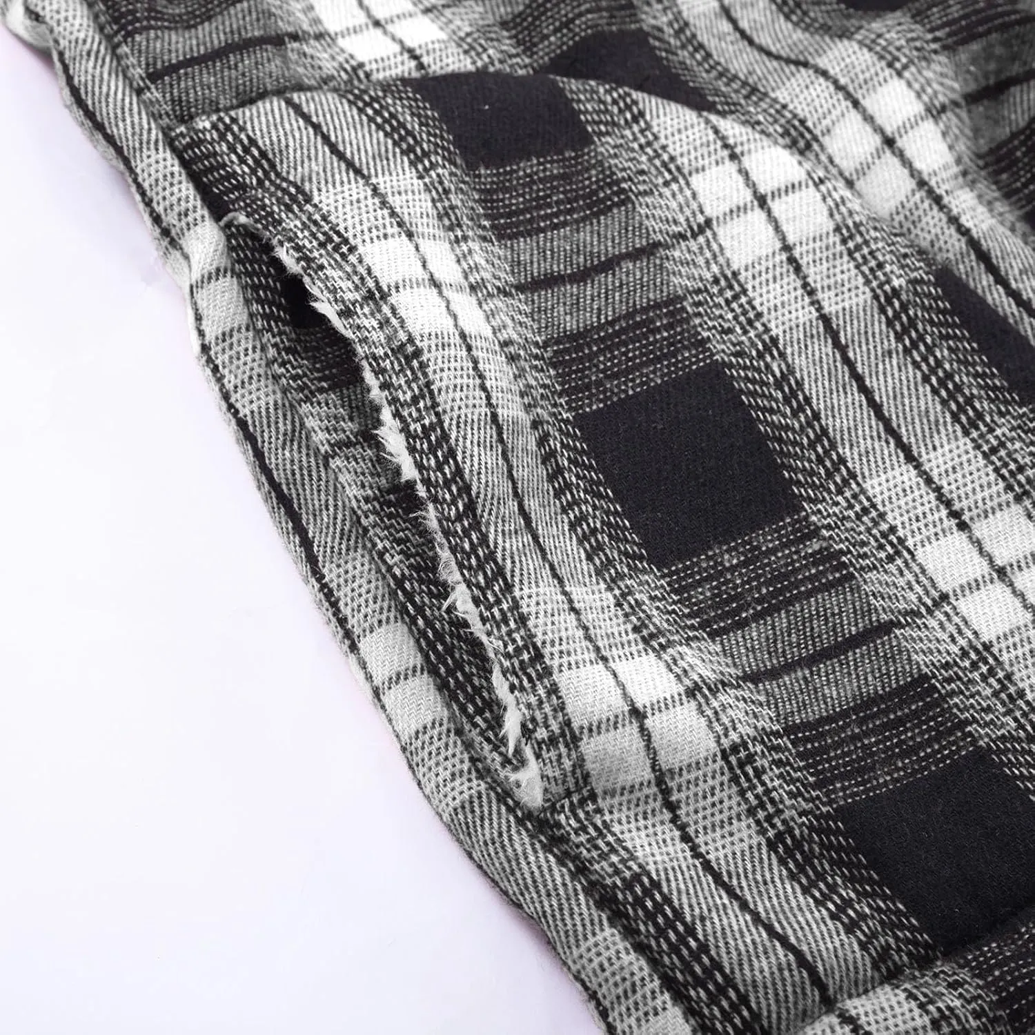 Mens Flannel Gridded Hooded Sweatshirt Jacket Thickened Warm Coat Long Sleeve Fleece Lined Overcoat with Pockets