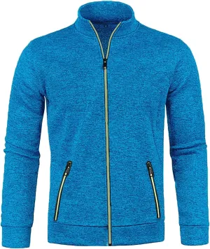 Men's Fleece Full Zip Jacket Slim Fit Lightweight Stand Collar Jackets Patterned Soft Warm Casual Coats with Pockets