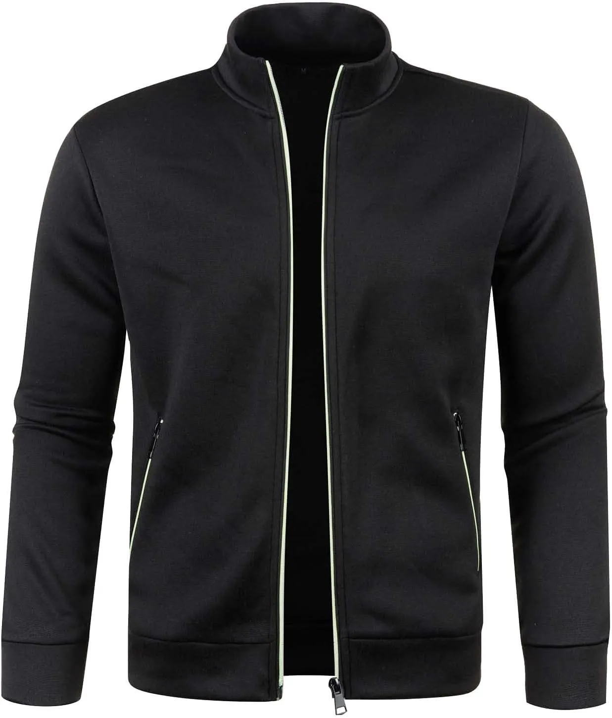 Men's Fleece Full Zip Jacket Slim Fit Lightweight Stand Collar Jackets Patterned Soft Warm Casual Coats with Pockets