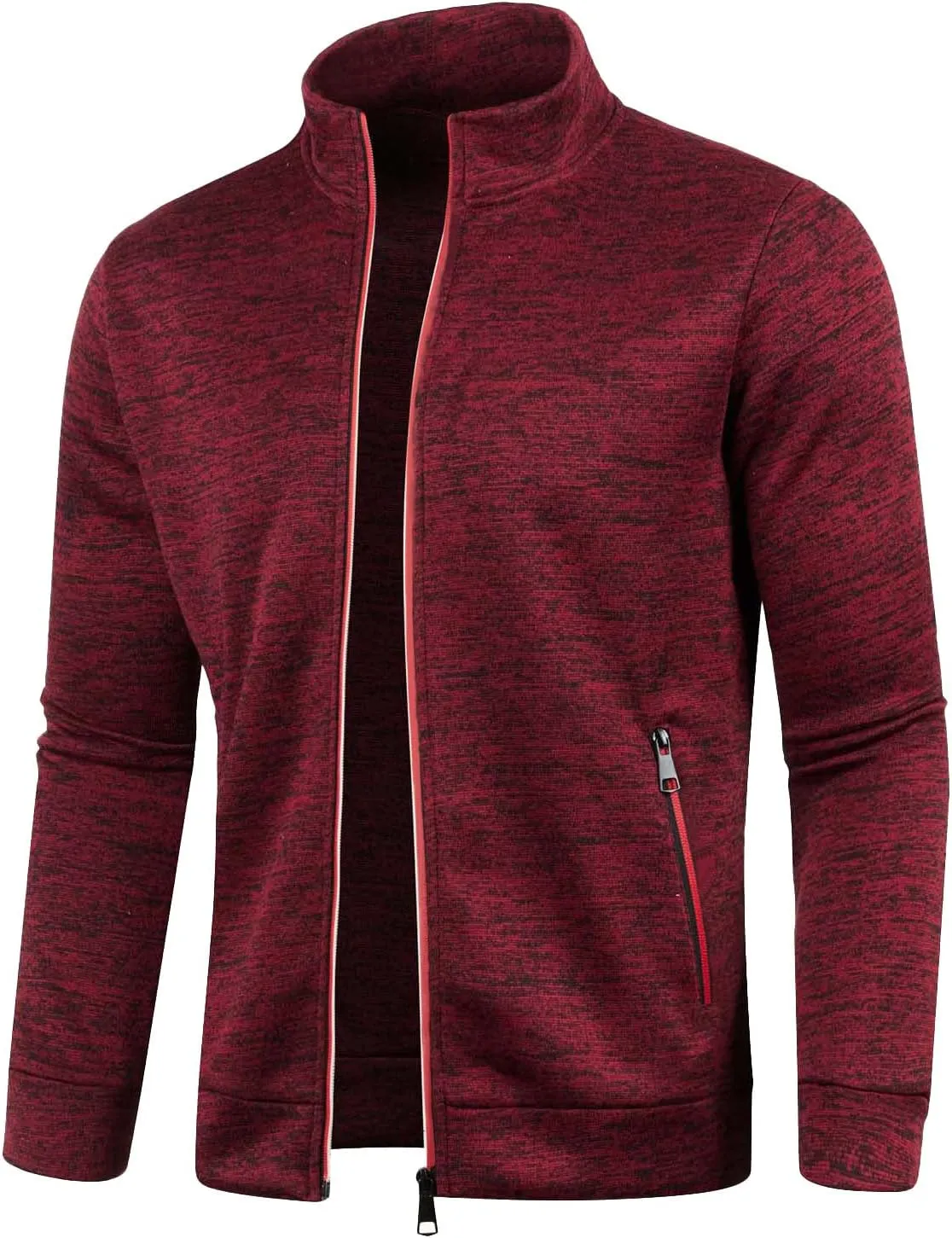 Men's Fleece Full Zip Jacket Slim Fit Lightweight Stand Collar Jackets Patterned Soft Warm Casual Coats with Pockets