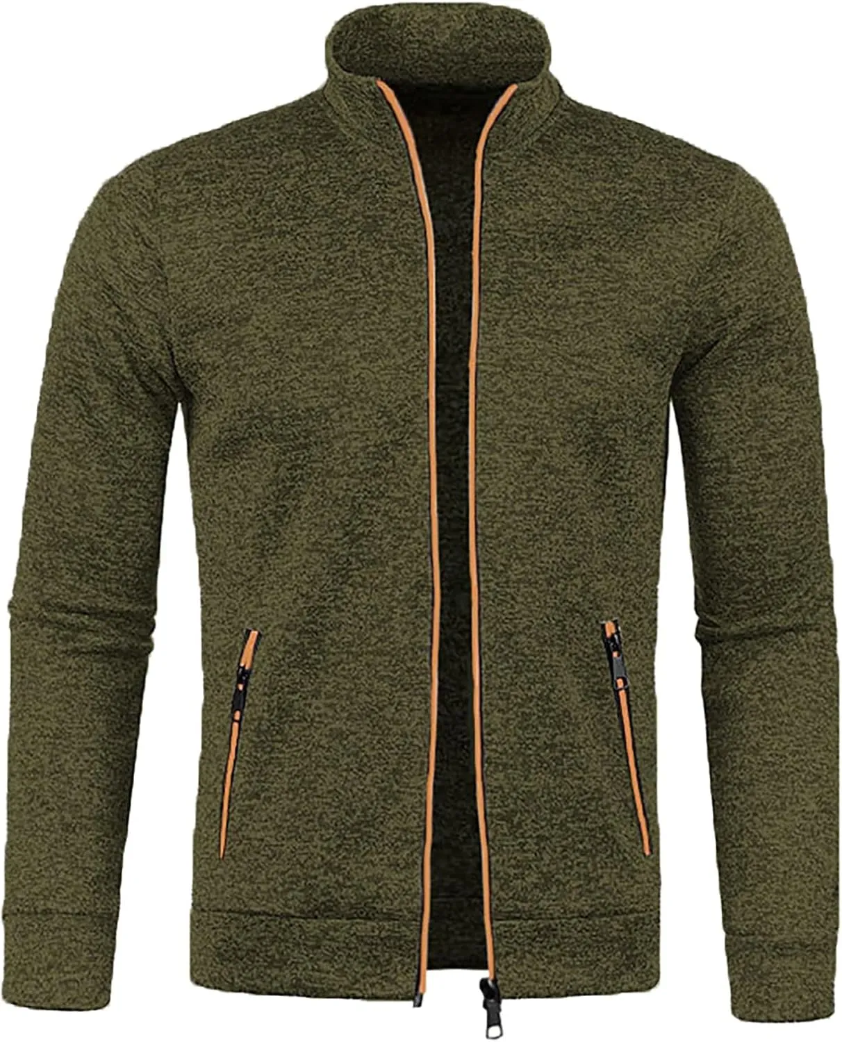 Men's Fleece Full Zip Jacket Slim Fit Lightweight Stand Collar Jackets Patterned Soft Warm Casual Coats with Pockets