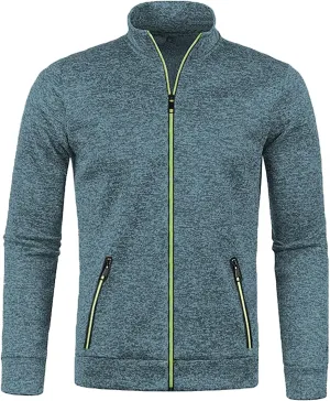 Men's Fleece Full Zip Jacket Slim Fit Lightweight Stand Collar Jackets Patterned Soft Warm Casual Coats with Pockets