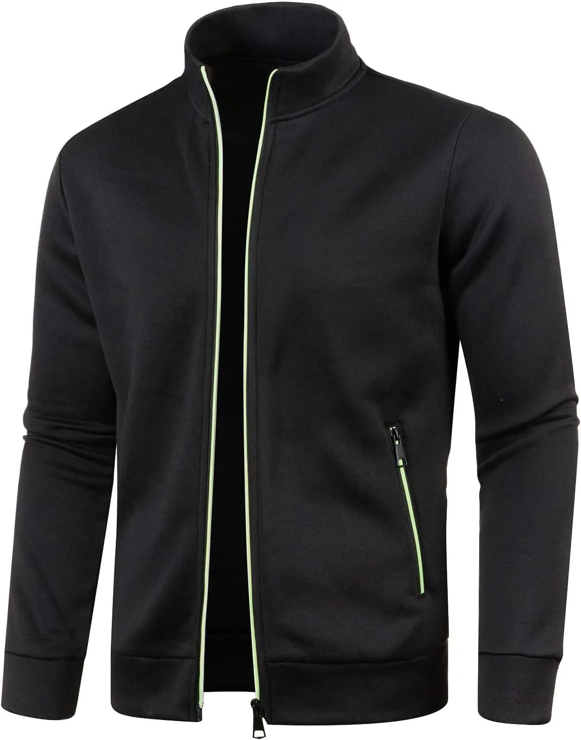 Men's Fleece Full Zip Jacket Slim Fit Lightweight Stand Collar Jackets Patterned Soft Warm Casual Coats with Pockets