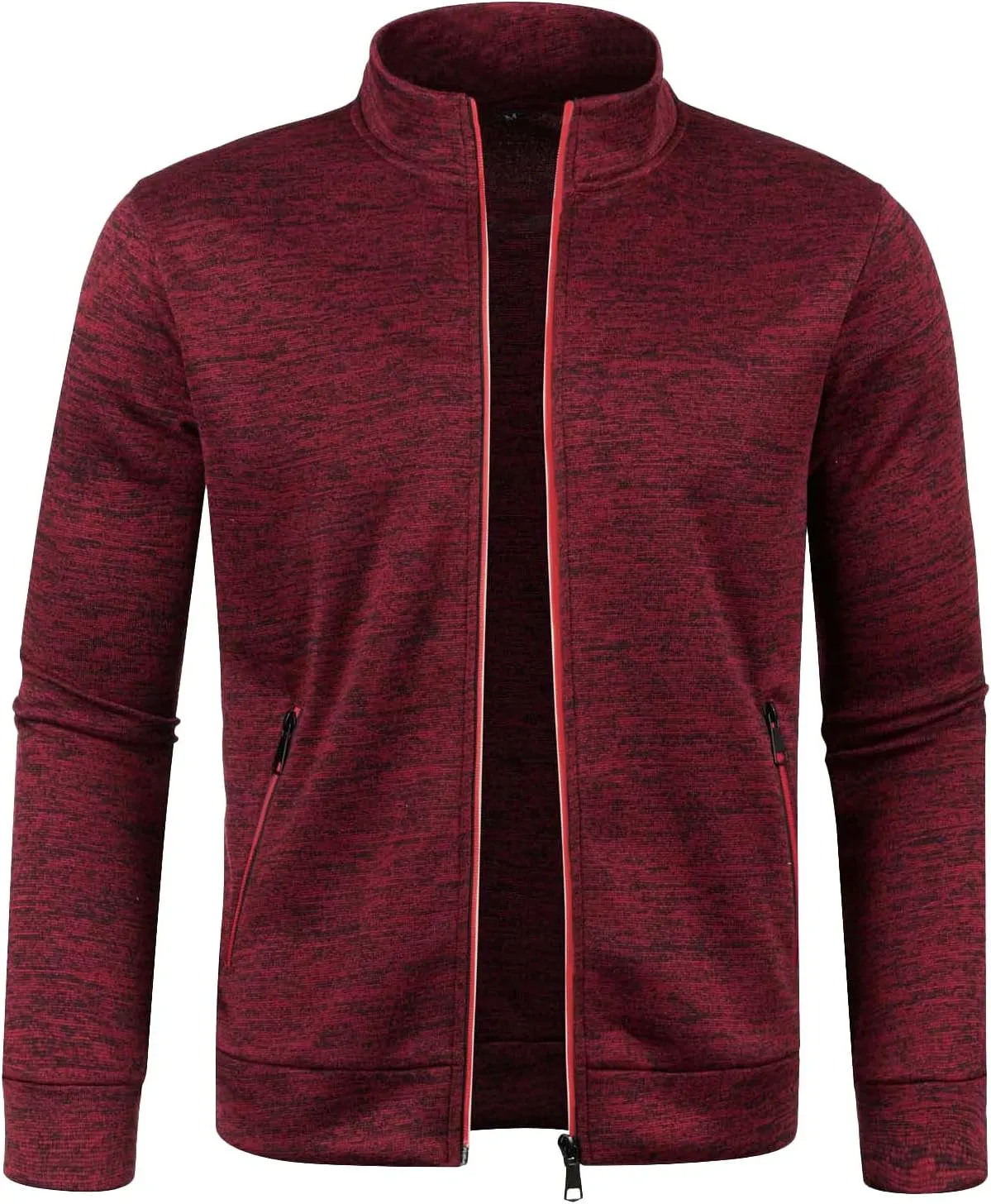 Men's Fleece Full Zip Jacket Slim Fit Lightweight Stand Collar Jackets Patterned Soft Warm Casual Coats with Pockets