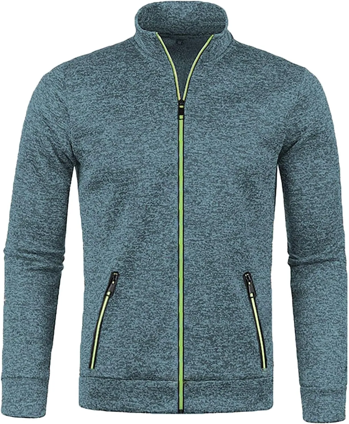 Men's Fleece Full Zip Jacket Slim Fit Lightweight Stand Collar Jackets Patterned Soft Warm Casual Coats with Pockets