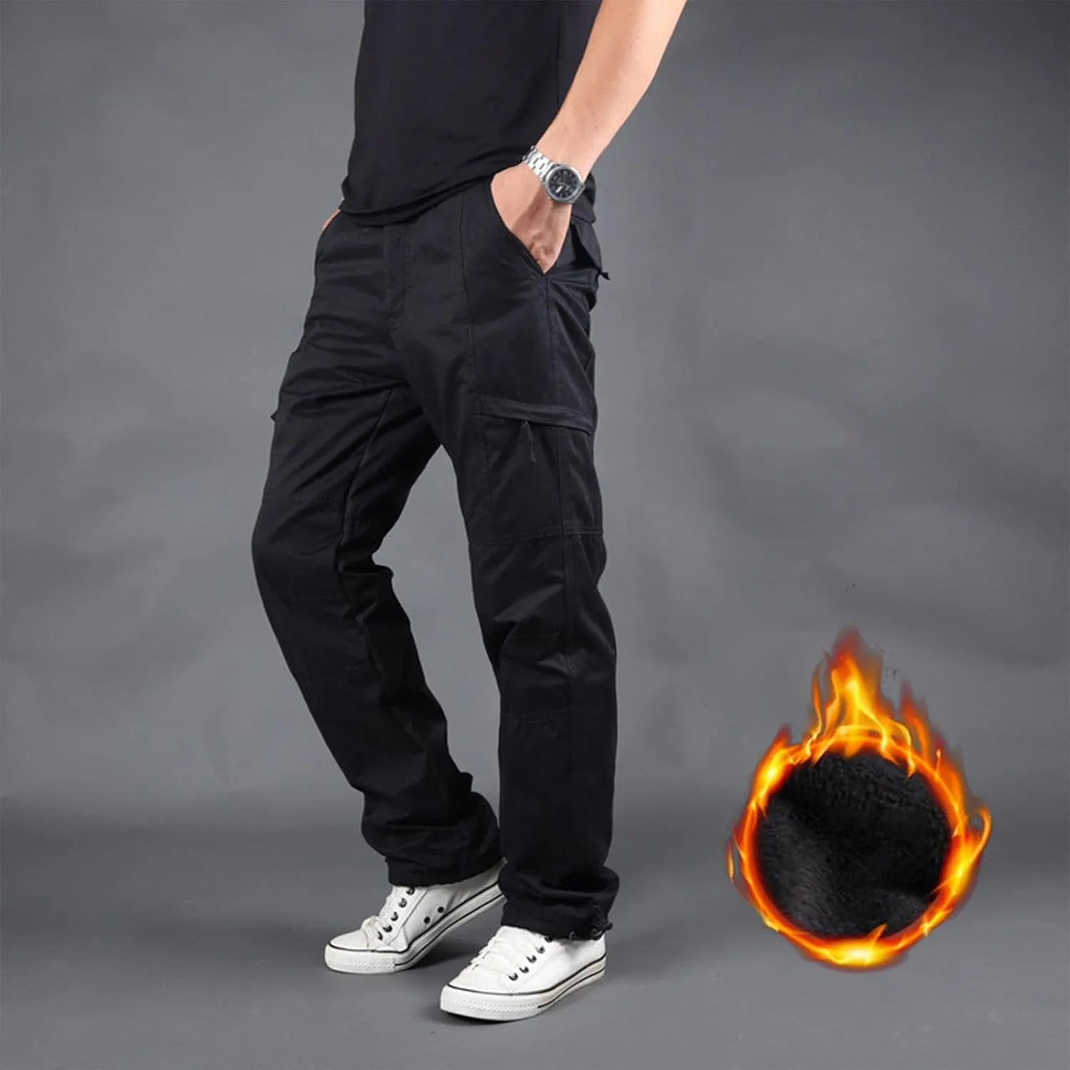 Men's Fleece Lined Outdoor Cargo Hiking Pants Ripstop Stretch Tactical Trousers Plus Size Joggers Military Pants