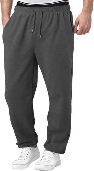 Men's Heavyweight Fleece Cargo Sweatpants Baggy Sweat Pants with Pockets Elastic Waist Drawstring Joggers Trousers