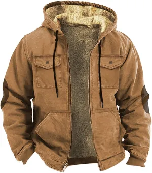 Mens Jackets Hoodies Zip up Windbreaker Loose Casual Cotton Vintage Coats Fashion Warm Plain Clothes
