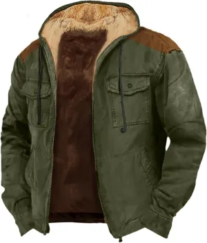 Mens Jackets Hoodies Zip up Windbreaker Loose Casual Cotton Vintage Coats Fashion Warm Plain Clothes