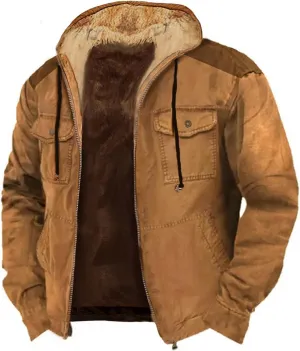 Mens Jackets Hoodies Zip up Windbreaker Loose Casual Cotton Vintage Coats Fashion Warm Plain Clothes