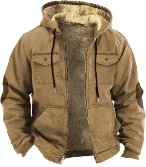 Mens Jackets Hoodies Zip up Windbreaker Loose Casual Cotton Vintage Coats Fashion Warm Plain Clothes