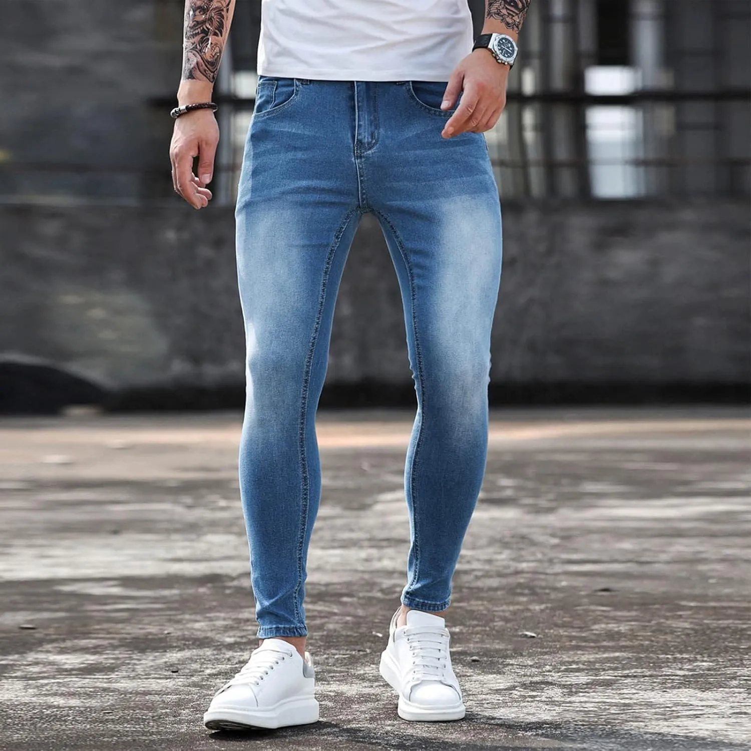 Mens Jeans Straight Fit Vintage Jeans Loose Denim Pants with Pockets Hip Hop Dance Pants Streetwear Multi Pocket