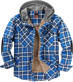 Mens Lightweight Checkered Shirt Jacket Hooded Wool Lined Coat Warm Stylish Outerwear with Pockets for Winter