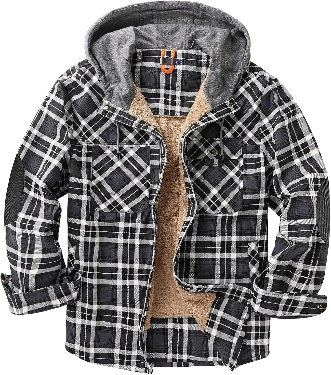Mens Lightweight Checkered Shirt Jacket Hooded Wool Lined Coat Warm Stylish Outerwear with Pockets for Winter