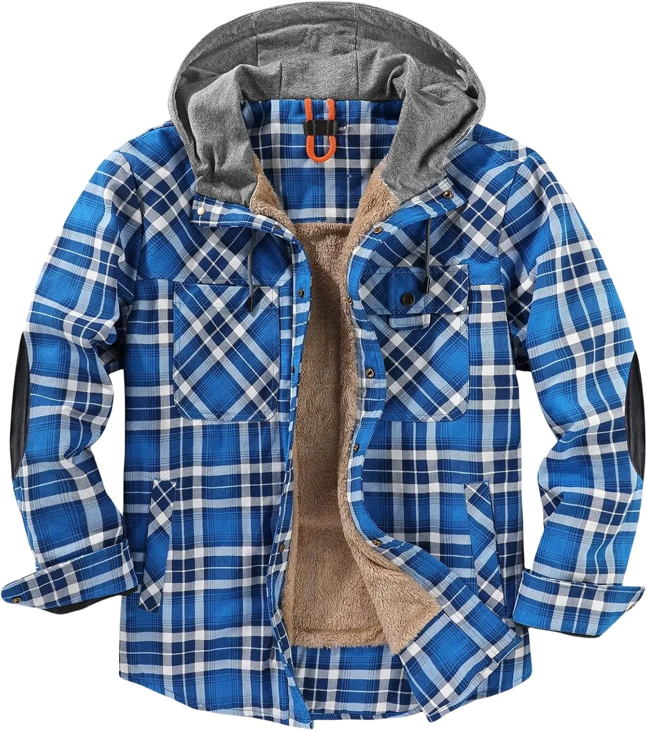 Mens Lightweight Checkered Shirt Jacket Hooded Wool Lined Coat Warm Stylish Outerwear with Pockets for Winter