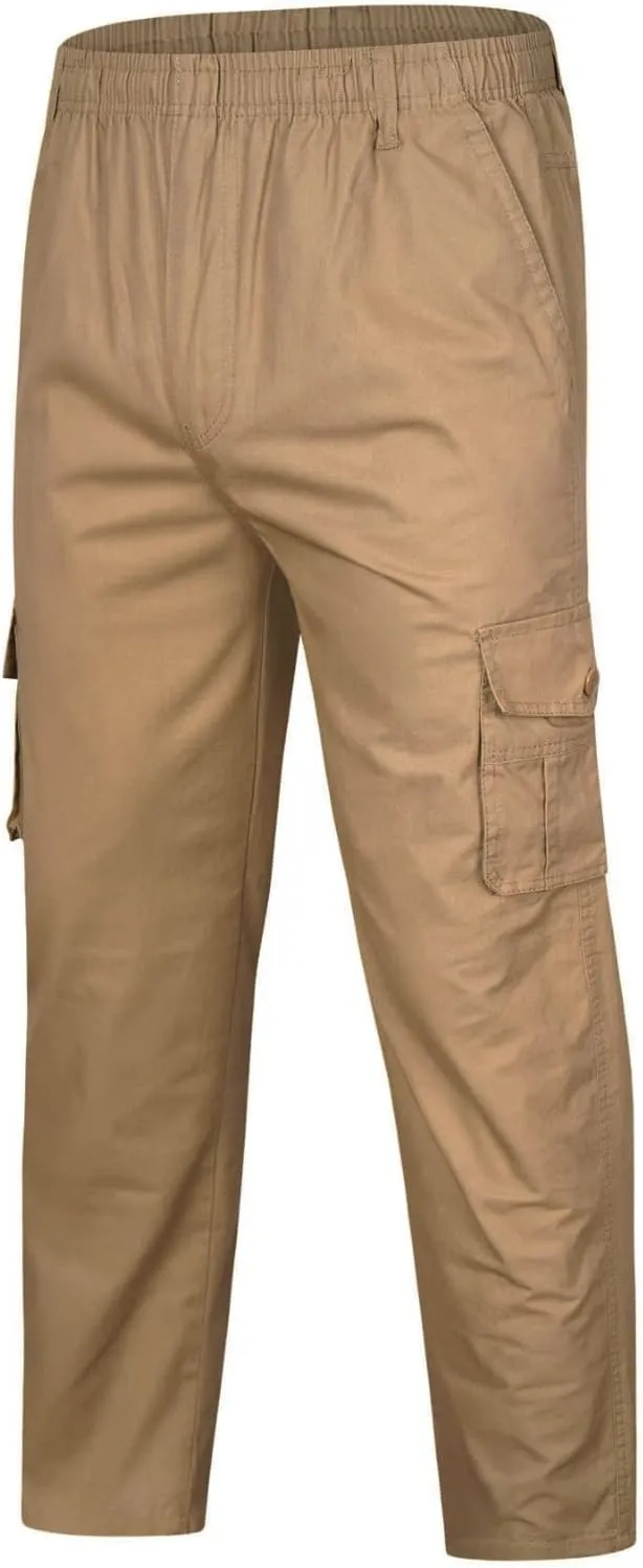 Mens Outdoor Hiking Cargo Pants Multi-Pockets Stretch Flat-Front Casual Loose Straight Leg Open Bottom Work Utility Pants
