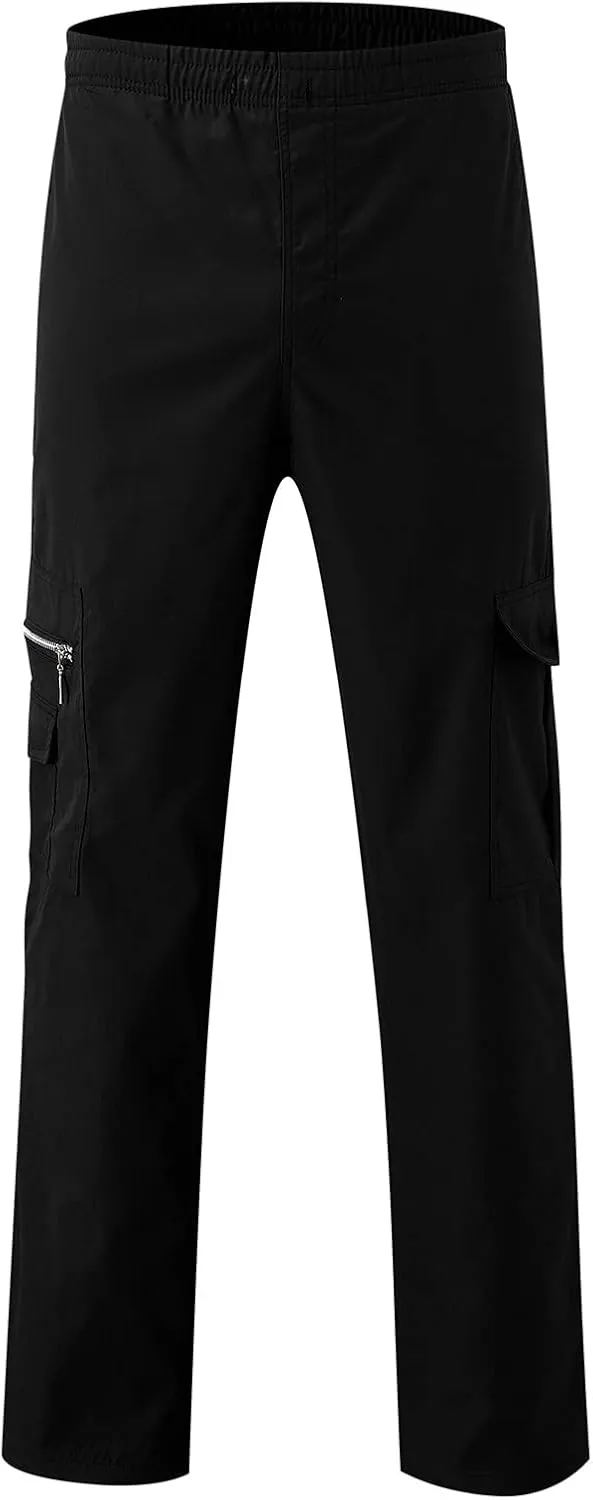 Men's Outdoor Hiking Ripstop Cargo Pants Multi-Pocket Work Utility Pants Straight Leg Open Bottom Trousers
