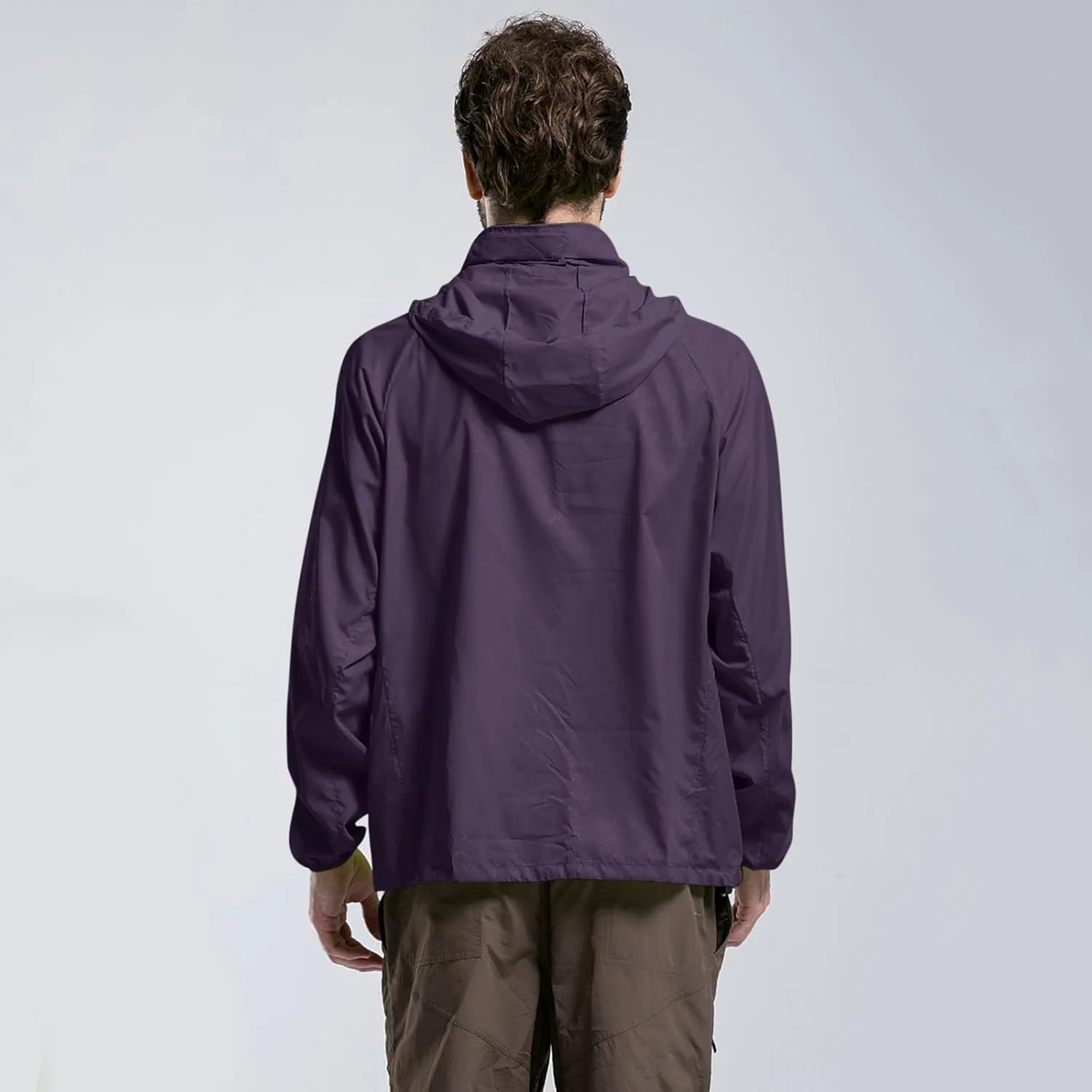 Mens Oversized Full Zip Rain Coats Unisex Baggy Outdoor Jackets with Hood Breathable Sports Windbreaker Lightweight Blouses
