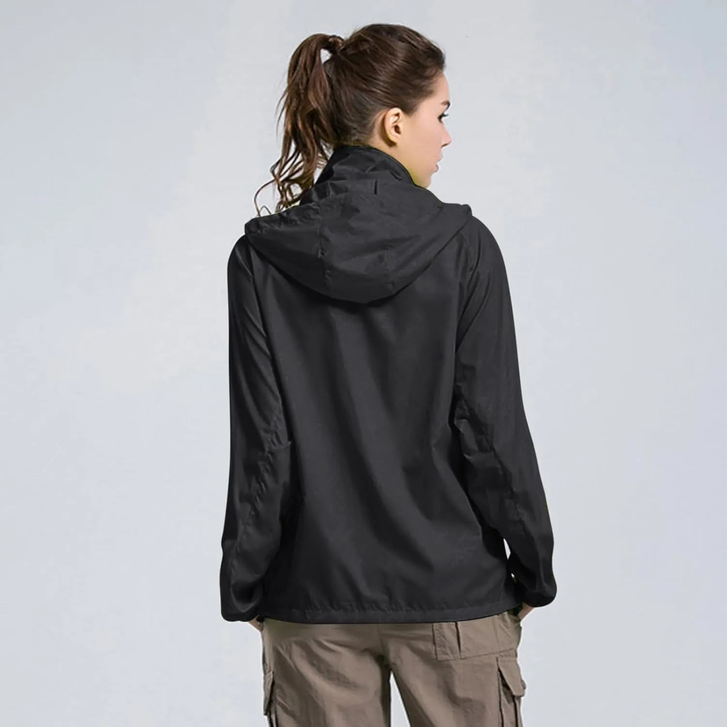 Mens Oversized Full Zip Rain Coats Unisex Baggy Outdoor Jackets with Hood Breathable Sports Windbreaker Lightweight Blouses