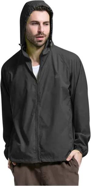 Mens Oversized Full Zip Rain Coats Unisex Baggy Outdoor Jackets with Hood Breathable Sports Windbreaker Lightweight Blouses