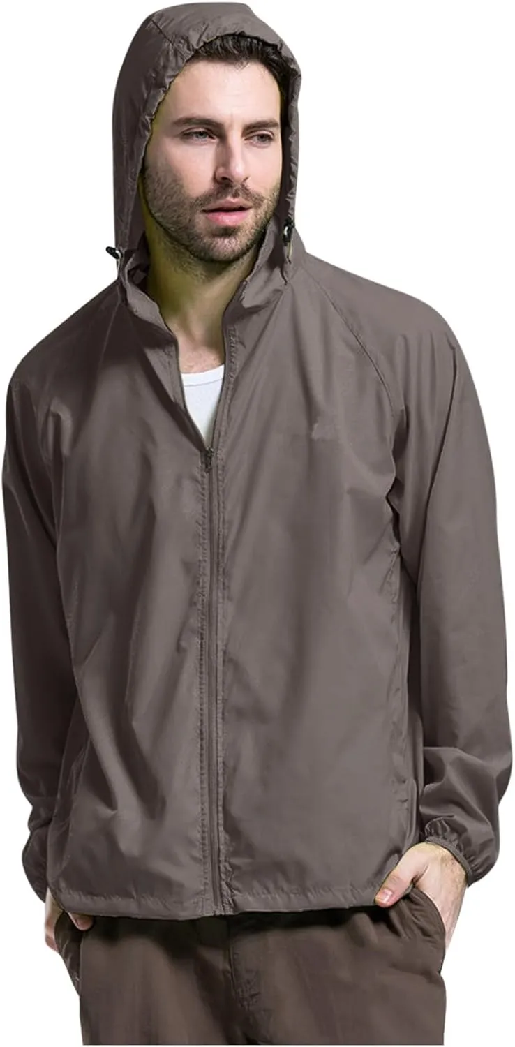 Mens Oversized Full Zip Rain Coats Unisex Baggy Outdoor Jackets with Hood Breathable Sports Windbreaker Lightweight Blouses