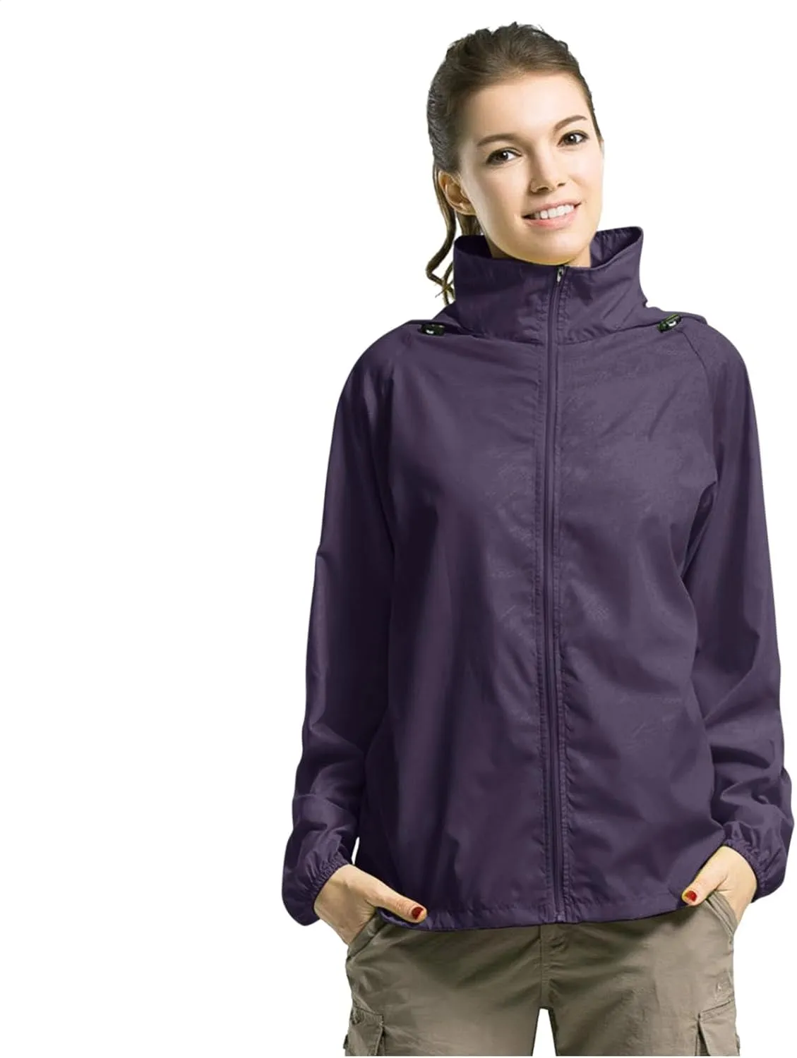 Mens Oversized Full Zip Rain Coats Unisex Baggy Outdoor Jackets with Hood Breathable Sports Windbreaker Lightweight Blouses