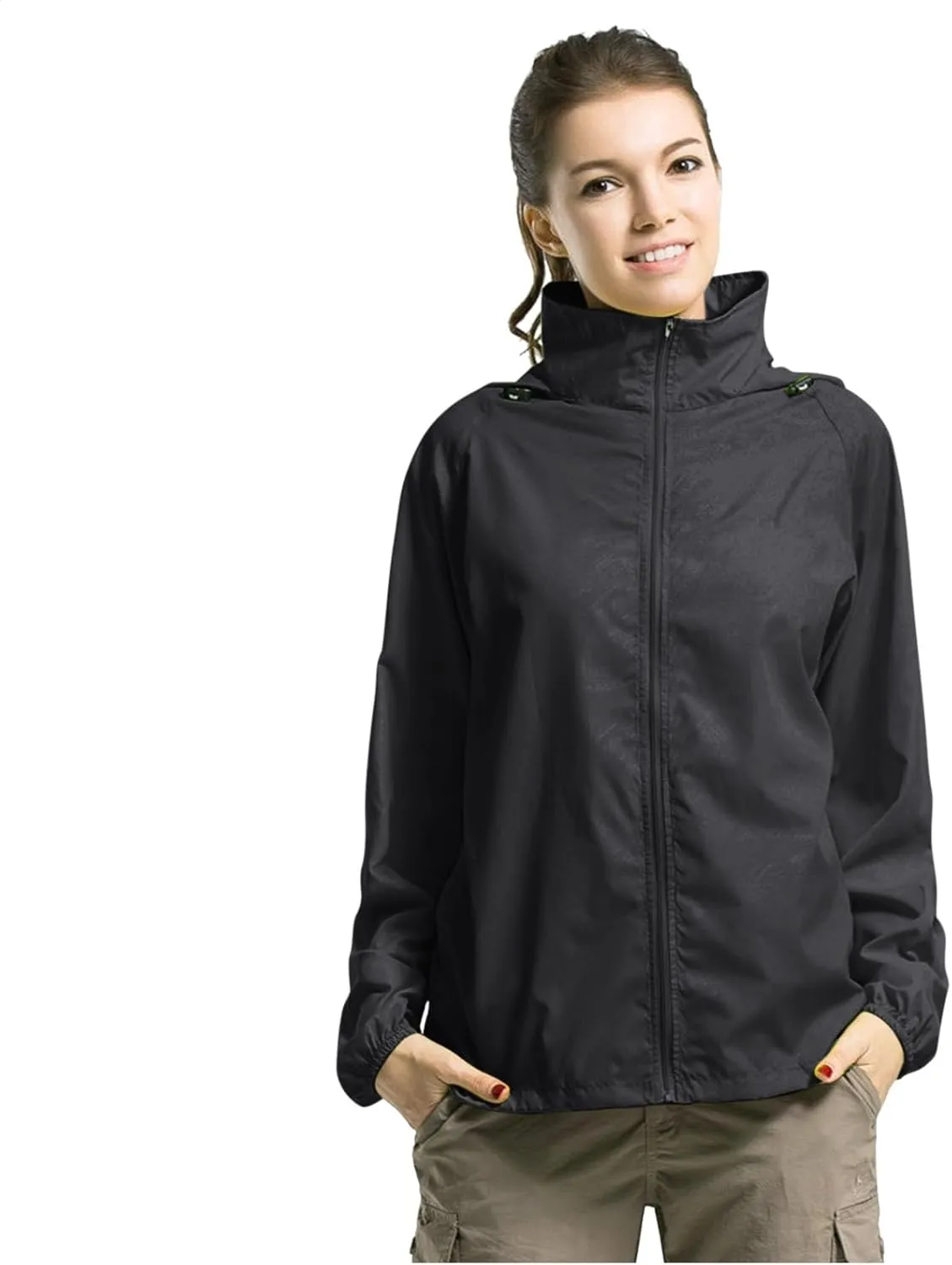 Mens Oversized Full Zip Rain Coats Unisex Baggy Outdoor Jackets with Hood Breathable Sports Windbreaker Lightweight Blouses