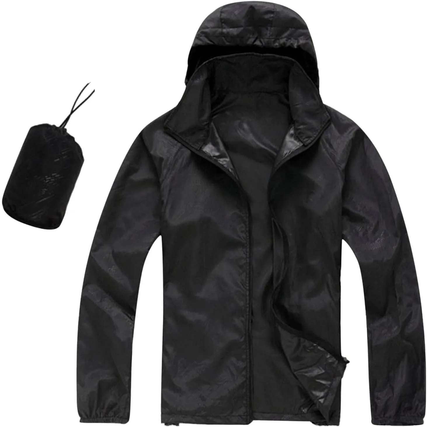 Mens Oversized Full Zip Rain Coats Unisex Baggy Outdoor Jackets with Hood Breathable Sports Windbreaker Lightweight Blouses