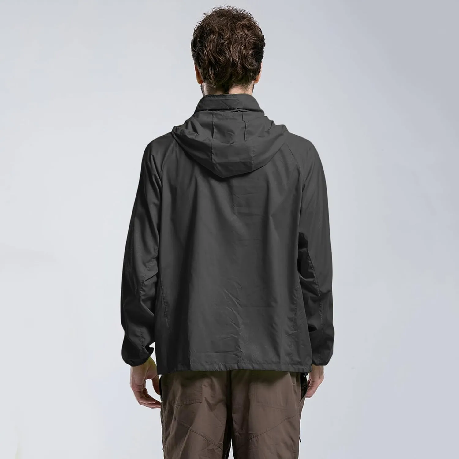 Mens Oversized Full Zip Rain Coats Unisex Baggy Outdoor Jackets with Hood Breathable Sports Windbreaker Lightweight Blouses