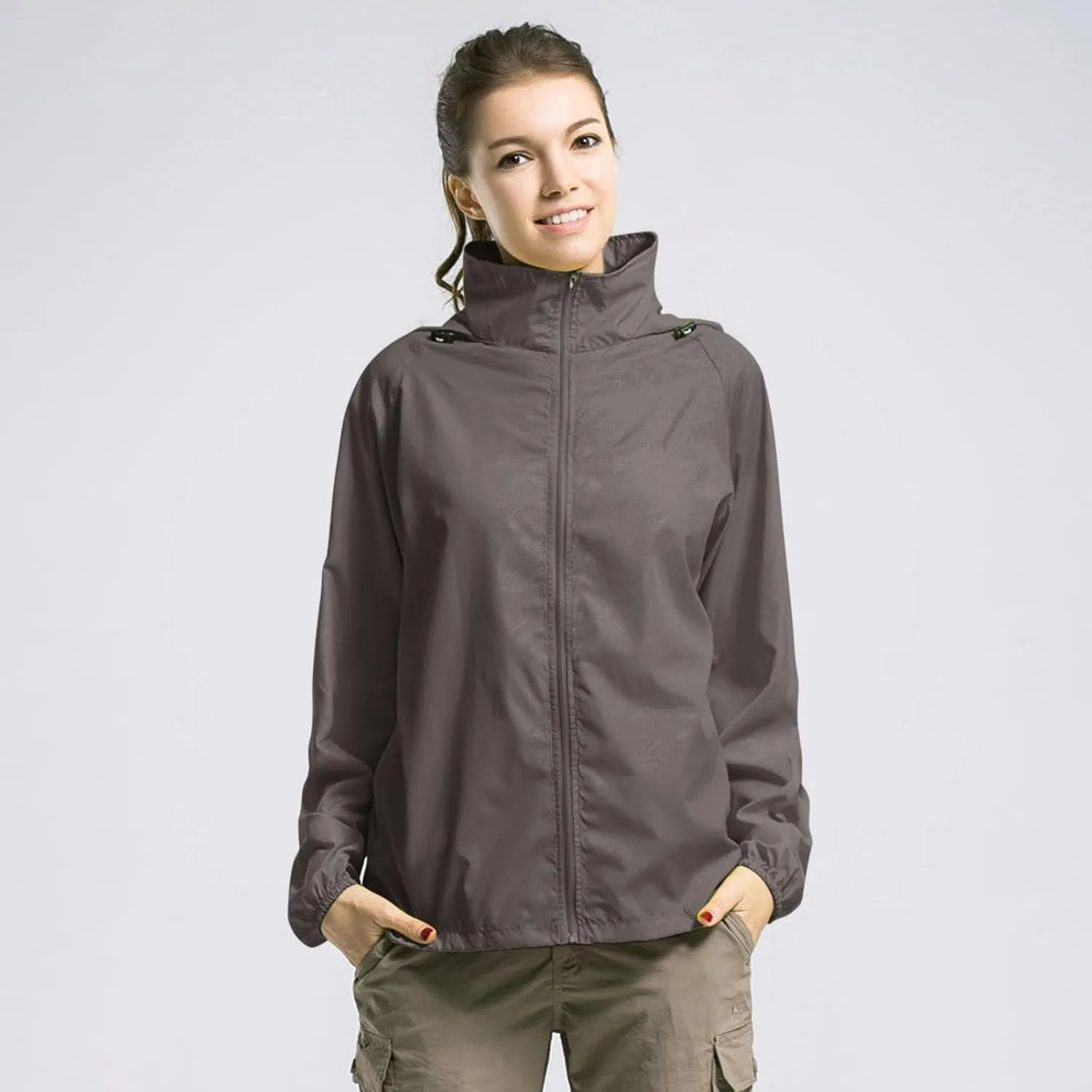 Mens Oversized Full Zip Rain Coats Unisex Baggy Outdoor Jackets with Hood Breathable Sports Windbreaker Lightweight Blouses