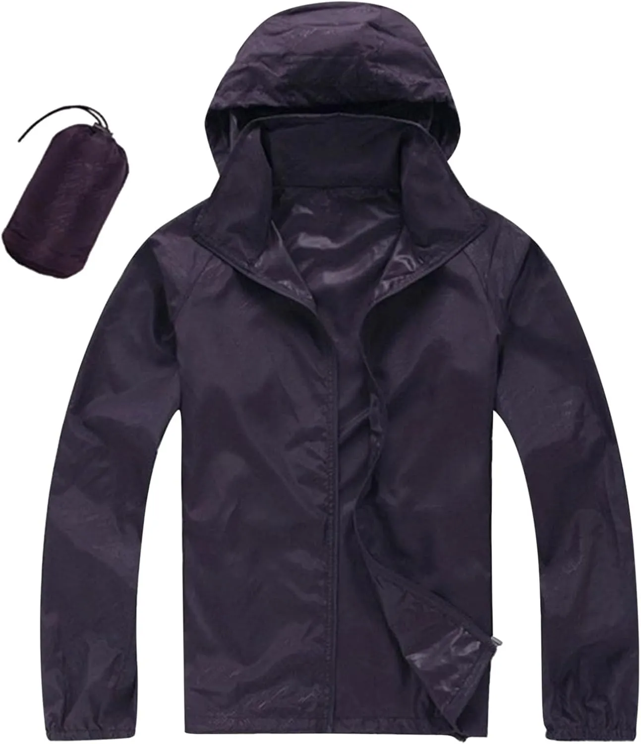 Mens Oversized Full Zip Rain Coats Unisex Baggy Outdoor Jackets with Hood Breathable Sports Windbreaker Lightweight Blouses