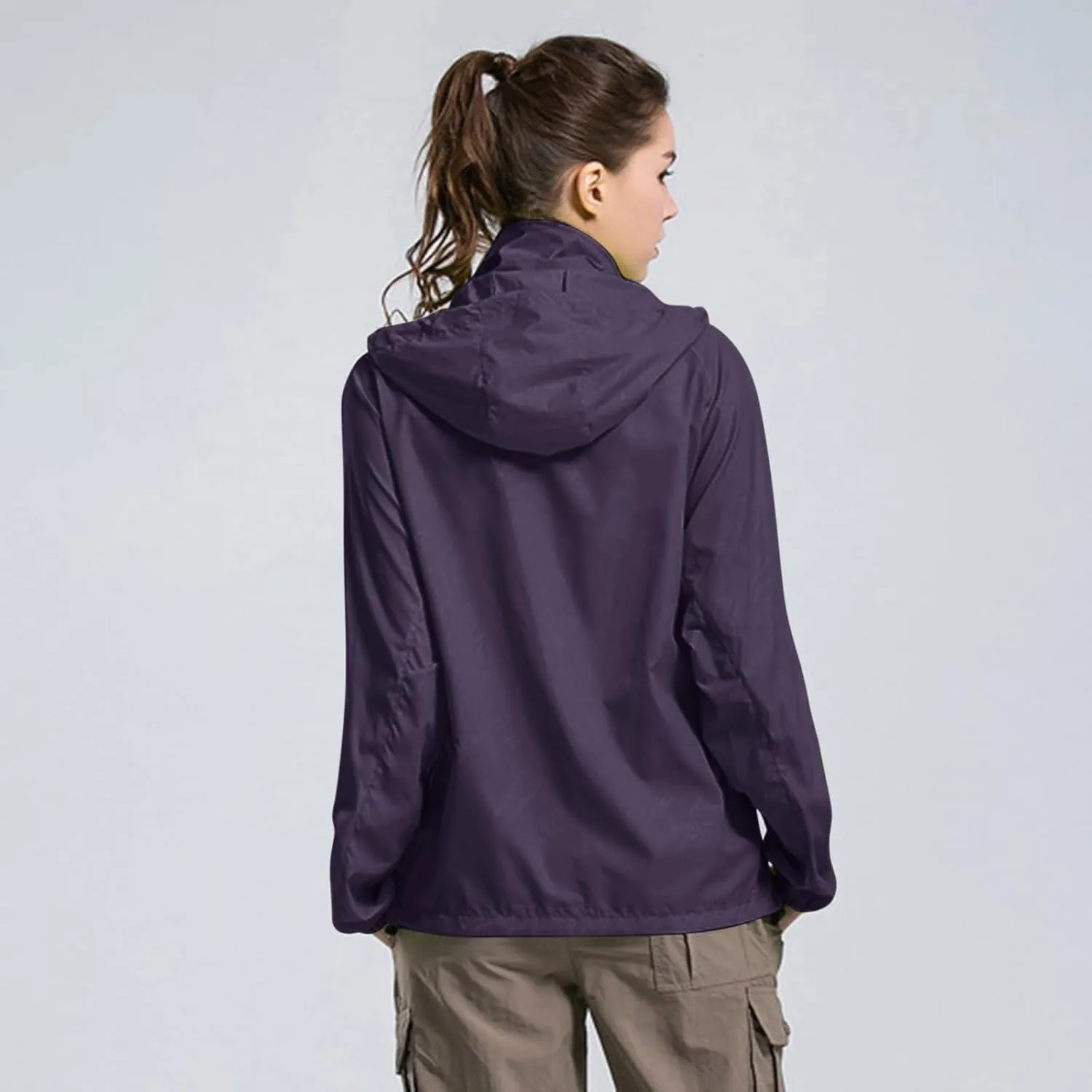Mens Oversized Full Zip Rain Coats Unisex Baggy Outdoor Jackets with Hood Breathable Sports Windbreaker Lightweight Blouses