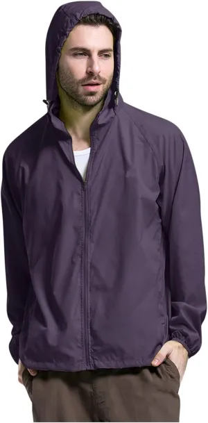 Mens Oversized Full Zip Rain Coats Unisex Baggy Outdoor Jackets with Hood Breathable Sports Windbreaker Lightweight Blouses