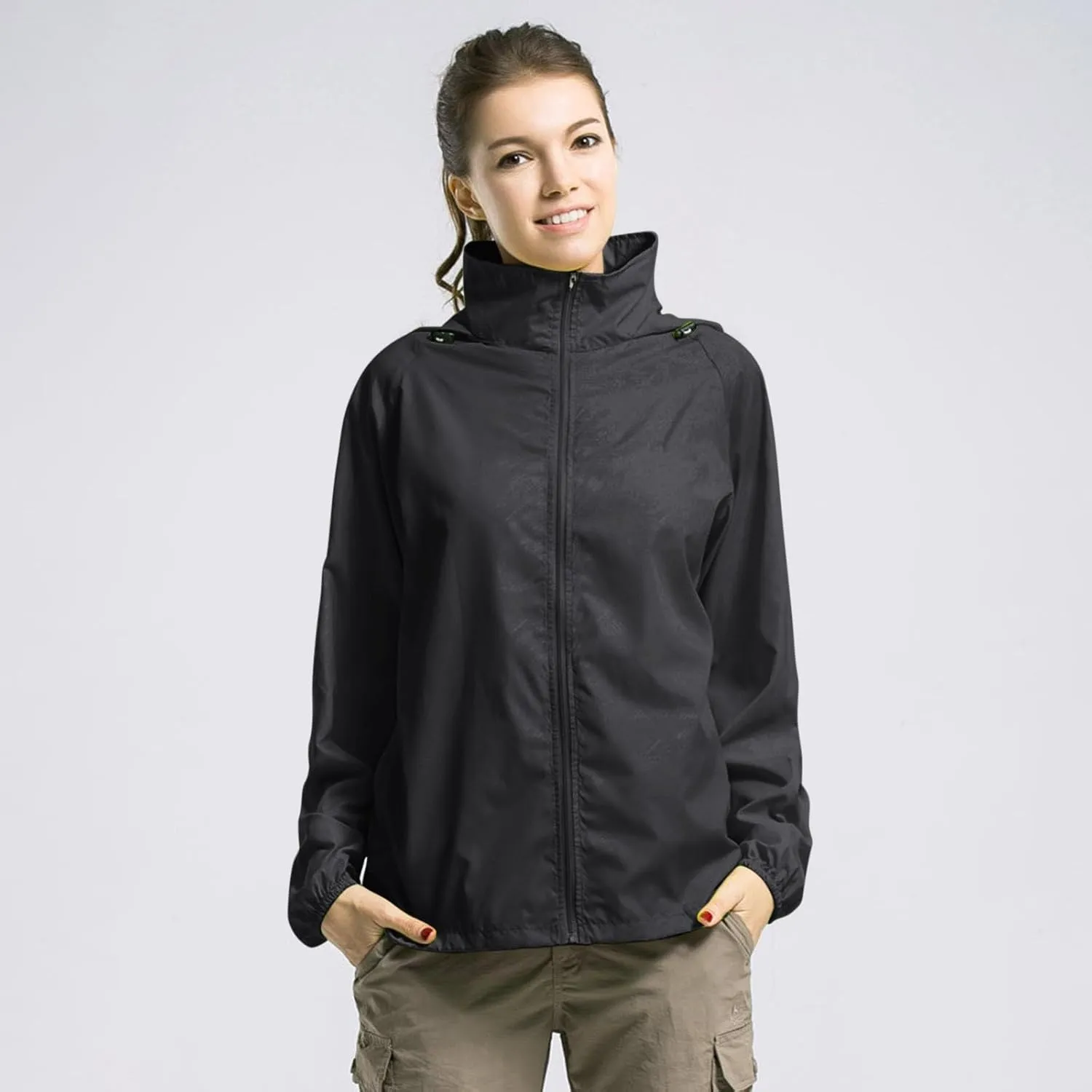 Mens Oversized Full Zip Rain Coats Unisex Baggy Outdoor Jackets with Hood Breathable Sports Windbreaker Lightweight Blouses