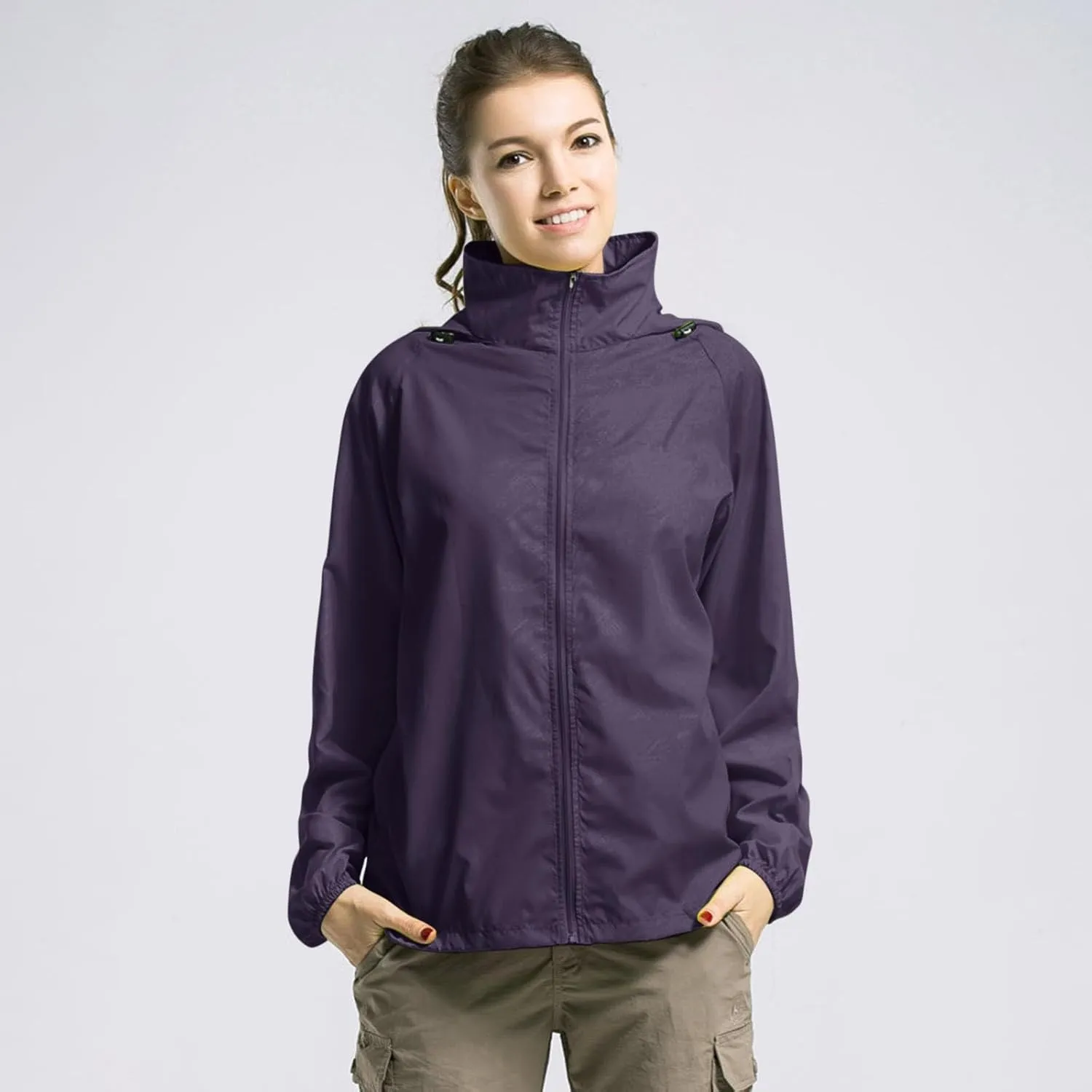 Mens Oversized Full Zip Rain Coats Unisex Baggy Outdoor Jackets with Hood Breathable Sports Windbreaker Lightweight Blouses