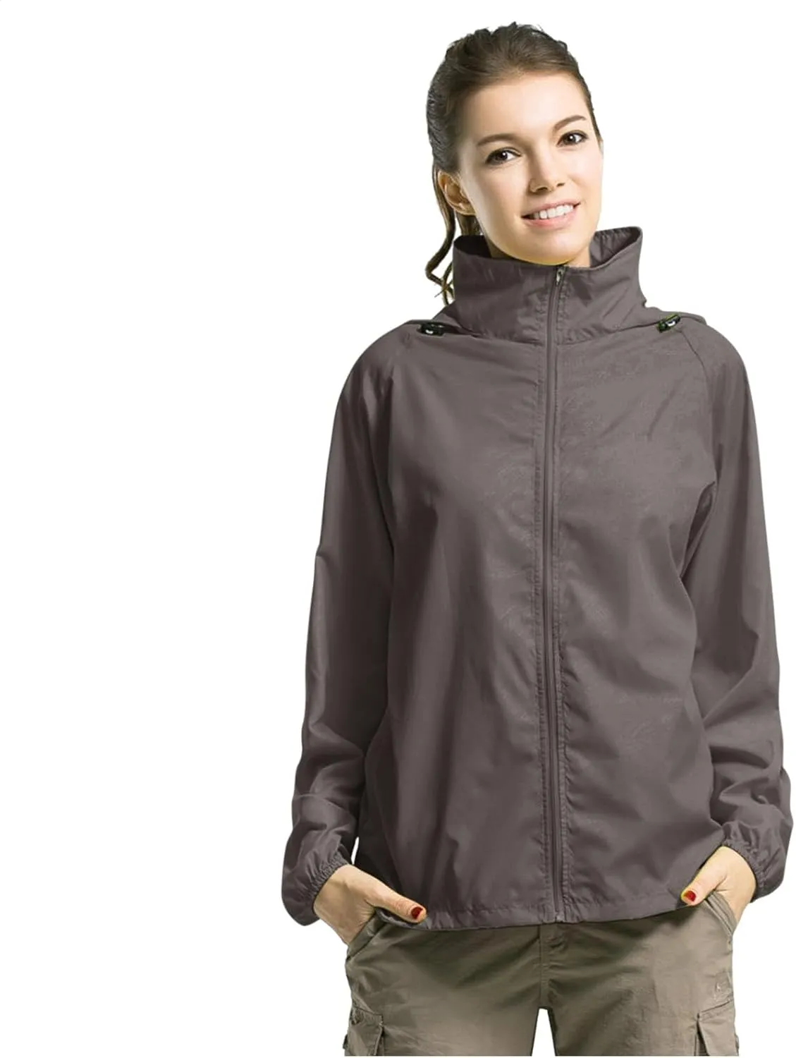 Mens Oversized Full Zip Rain Coats Unisex Baggy Outdoor Jackets with Hood Breathable Sports Windbreaker Lightweight Blouses