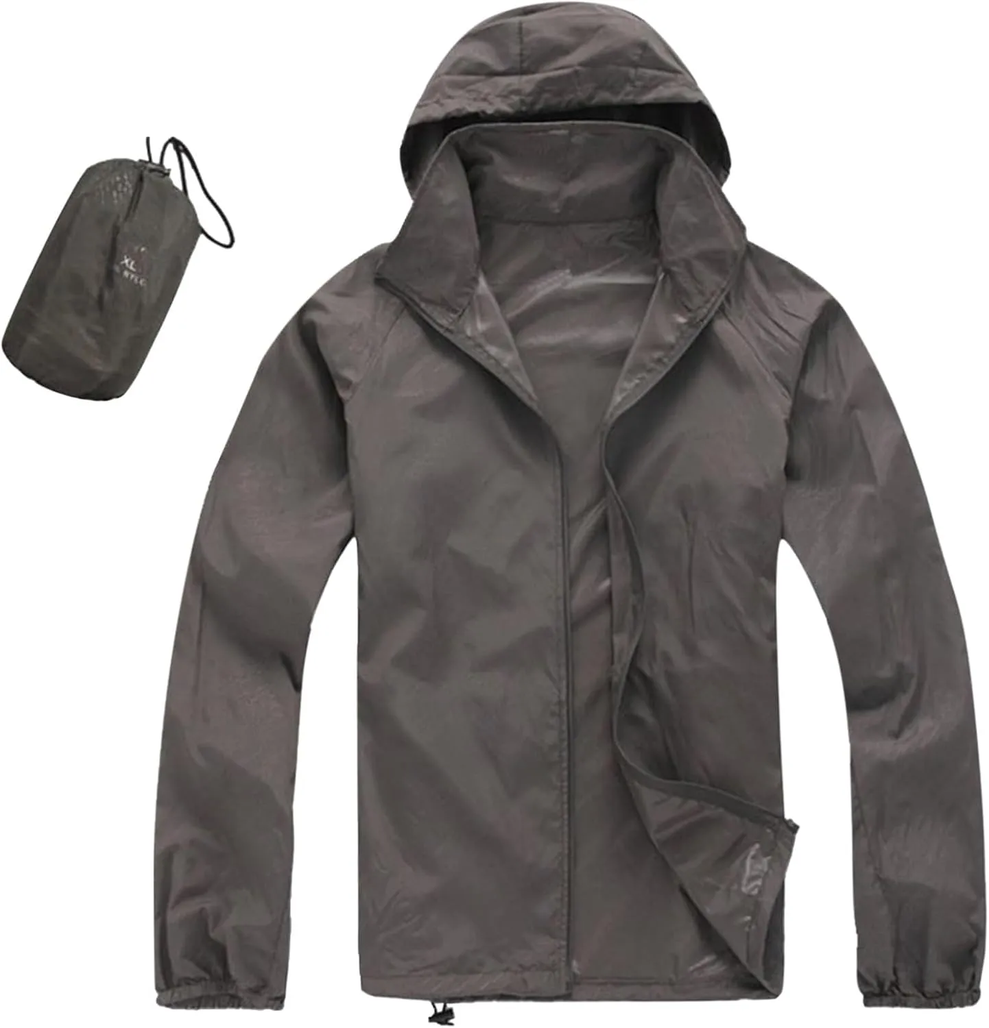 Mens Oversized Full Zip Rain Coats Unisex Baggy Outdoor Jackets with Hood Breathable Sports Windbreaker Lightweight Blouses