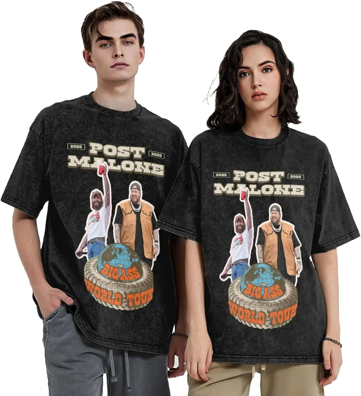Mens Oversized Graphic T Shirts Washed Cotton Short Sleeve Retro Loose Fit Hip Hop Streetwear Basic Tees