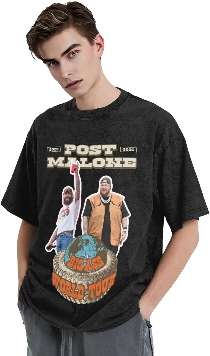 Mens Oversized Graphic T Shirts Washed Cotton Short Sleeve Retro Loose Fit Hip Hop Streetwear Basic Tees