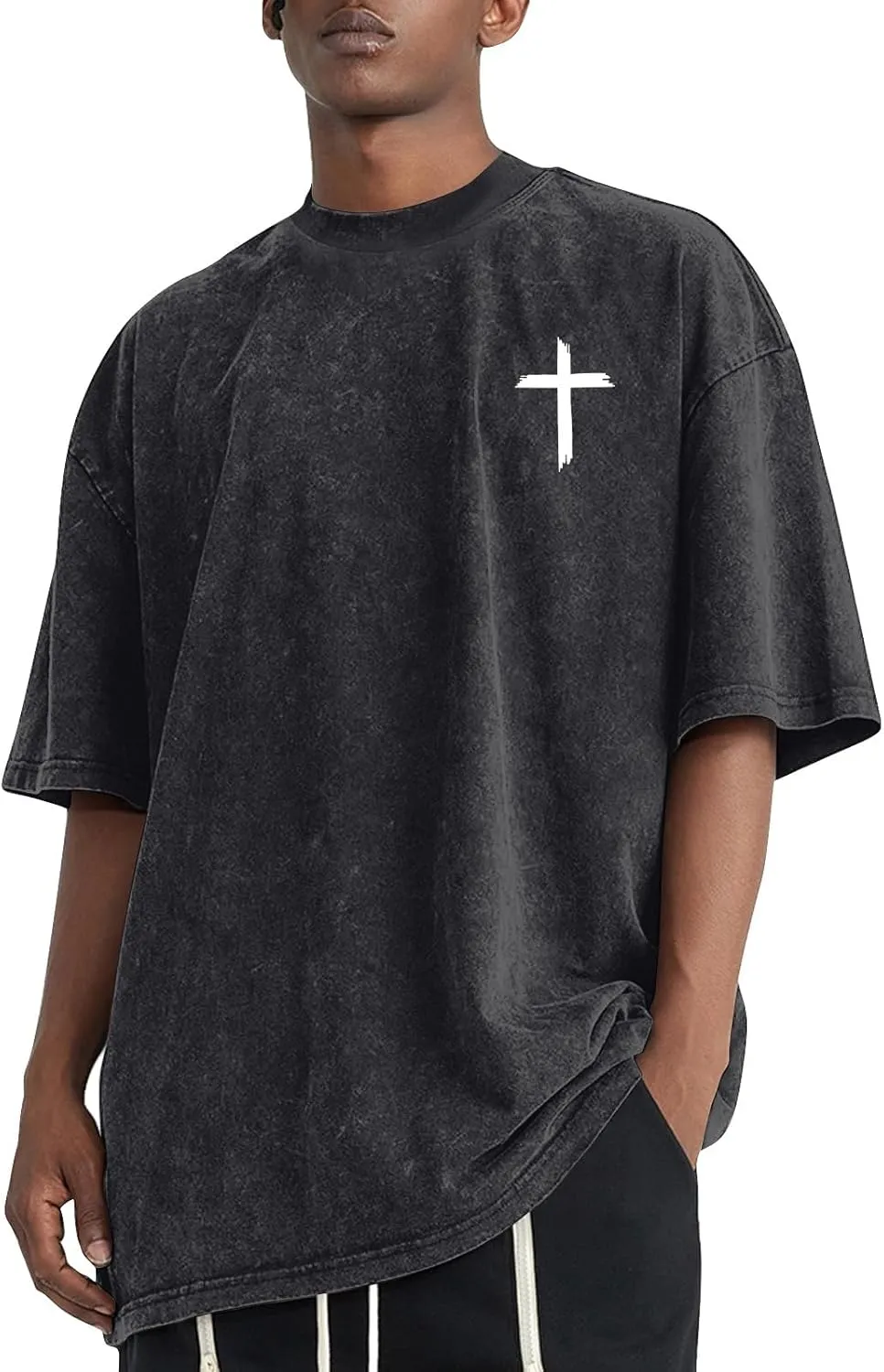 Men's Oversized T Shirts Heavy Cotton Vintage Washed Distressed Letter Graphic Tees Casual Loose Fit Summer Tops