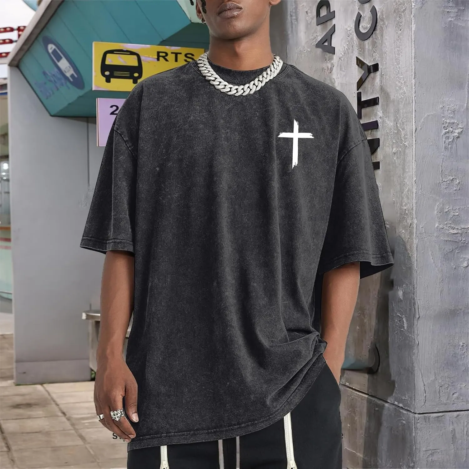 Men's Oversized T Shirts Heavy Cotton Vintage Washed Distressed Letter Graphic Tees Casual Loose Fit Summer Tops