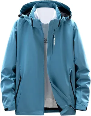 Men's Oversized Zip Up Raincoats Lightweight Waterproof Thin Outdoor Jackets with Hood Windbreaker