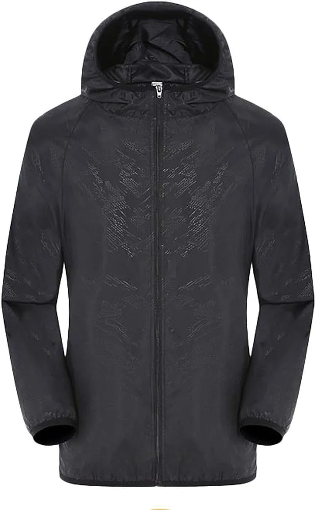Men's Oversized Zip Up Raincoats Lightweight Waterproof Thin Outdoor Jackets with Hood Windbreaker